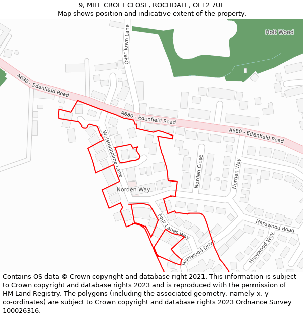 9, MILL CROFT CLOSE, ROCHDALE, OL12 7UE: Location map and indicative extent of plot