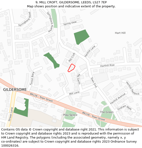 9, MILL CROFT, GILDERSOME, LEEDS, LS27 7EP: Location map and indicative extent of plot