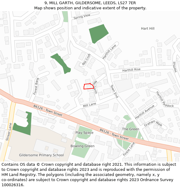 9, MILL GARTH, GILDERSOME, LEEDS, LS27 7ER: Location map and indicative extent of plot