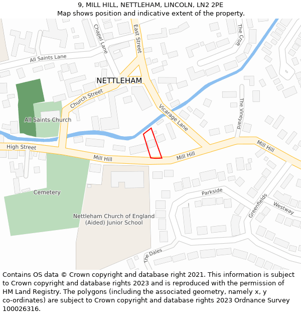 9, MILL HILL, NETTLEHAM, LINCOLN, LN2 2PE: Location map and indicative extent of plot