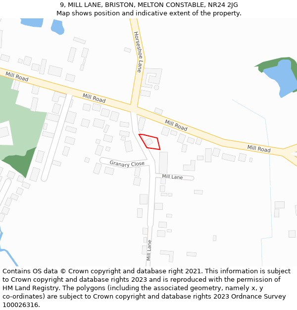 9, MILL LANE, BRISTON, MELTON CONSTABLE, NR24 2JG: Location map and indicative extent of plot