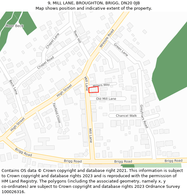 9, MILL LANE, BROUGHTON, BRIGG, DN20 0JB: Location map and indicative extent of plot