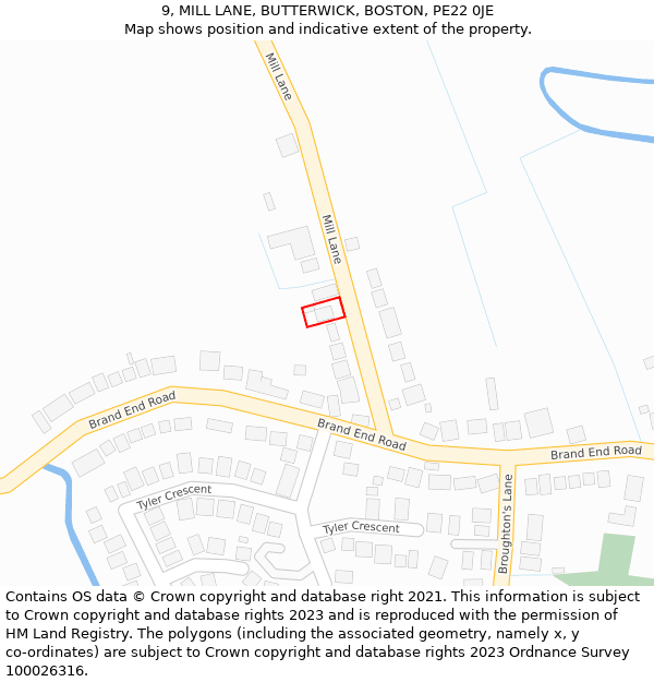 9, MILL LANE, BUTTERWICK, BOSTON, PE22 0JE: Location map and indicative extent of plot