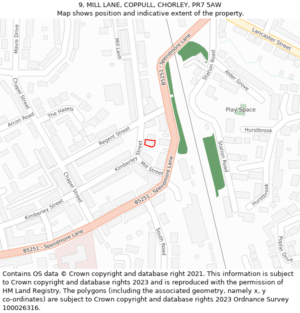 9, MILL LANE, COPPULL, CHORLEY, PR7 5AW: Location map and indicative extent of plot