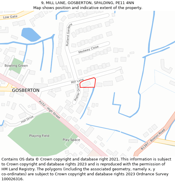 9, MILL LANE, GOSBERTON, SPALDING, PE11 4NN: Location map and indicative extent of plot