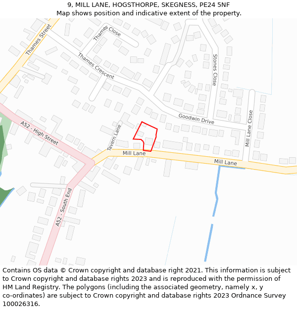 9, MILL LANE, HOGSTHORPE, SKEGNESS, PE24 5NF: Location map and indicative extent of plot