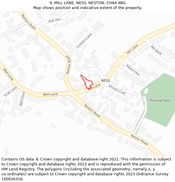 9, MILL LANE, NESS, NESTON, CH64 4BG: Location map and indicative extent of plot