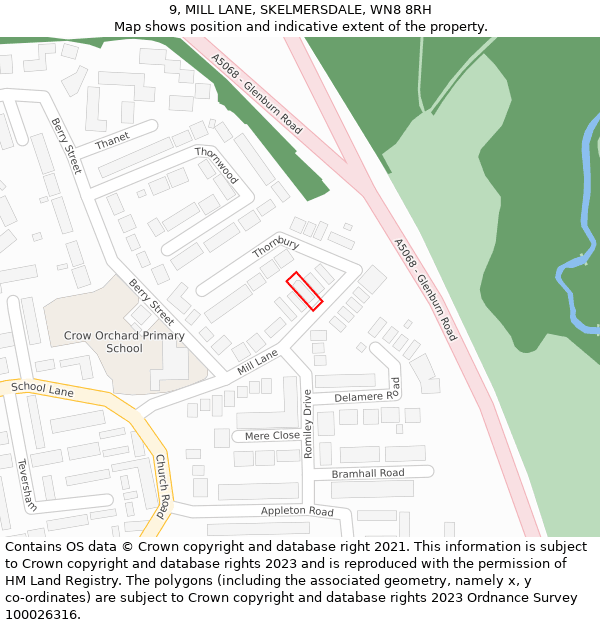 9, MILL LANE, SKELMERSDALE, WN8 8RH: Location map and indicative extent of plot