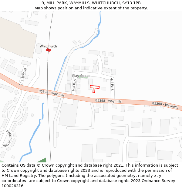 9, MILL PARK, WAYMILLS, WHITCHURCH, SY13 1PB: Location map and indicative extent of plot