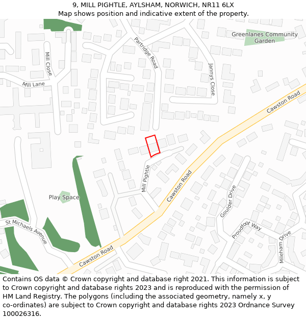 9, MILL PIGHTLE, AYLSHAM, NORWICH, NR11 6LX: Location map and indicative extent of plot