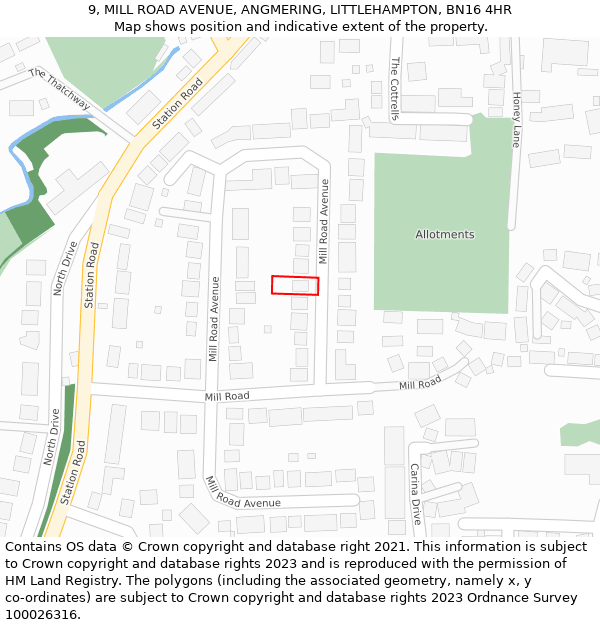 9, MILL ROAD AVENUE, ANGMERING, LITTLEHAMPTON, BN16 4HR: Location map and indicative extent of plot