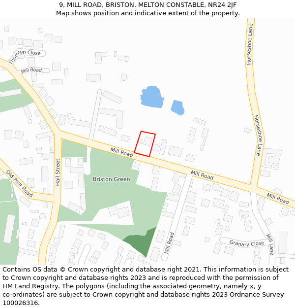 9, MILL ROAD, BRISTON, MELTON CONSTABLE, NR24 2JF: Location map and indicative extent of plot