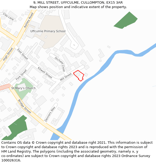 9, MILL STREET, UFFCULME, CULLOMPTON, EX15 3AR: Location map and indicative extent of plot