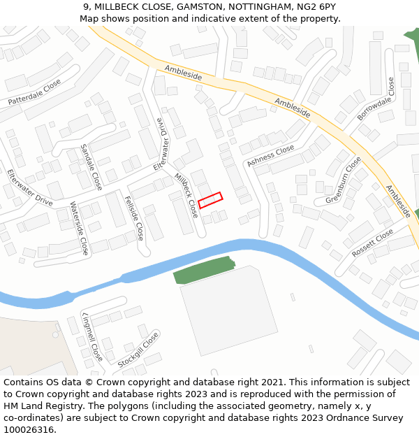 9, MILLBECK CLOSE, GAMSTON, NOTTINGHAM, NG2 6PY: Location map and indicative extent of plot