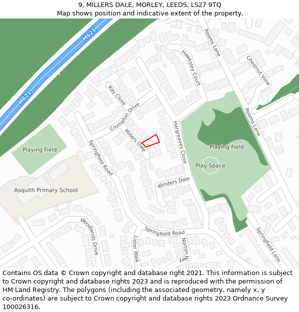 9, MILLERS DALE, MORLEY, LEEDS, LS27 9TQ: Location map and indicative extent of plot