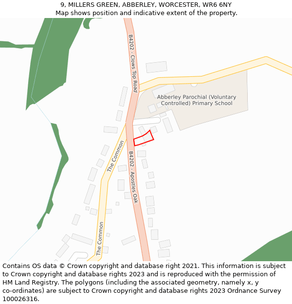 9, MILLERS GREEN, ABBERLEY, WORCESTER, WR6 6NY: Location map and indicative extent of plot