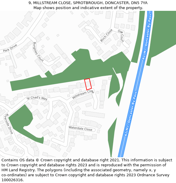 9, MILLSTREAM CLOSE, SPROTBROUGH, DONCASTER, DN5 7YA: Location map and indicative extent of plot