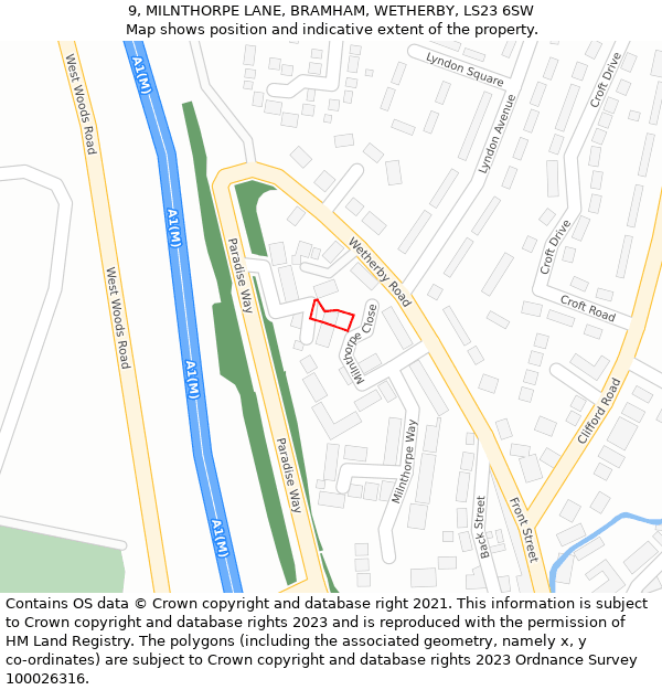 9, MILNTHORPE LANE, BRAMHAM, WETHERBY, LS23 6SW: Location map and indicative extent of plot