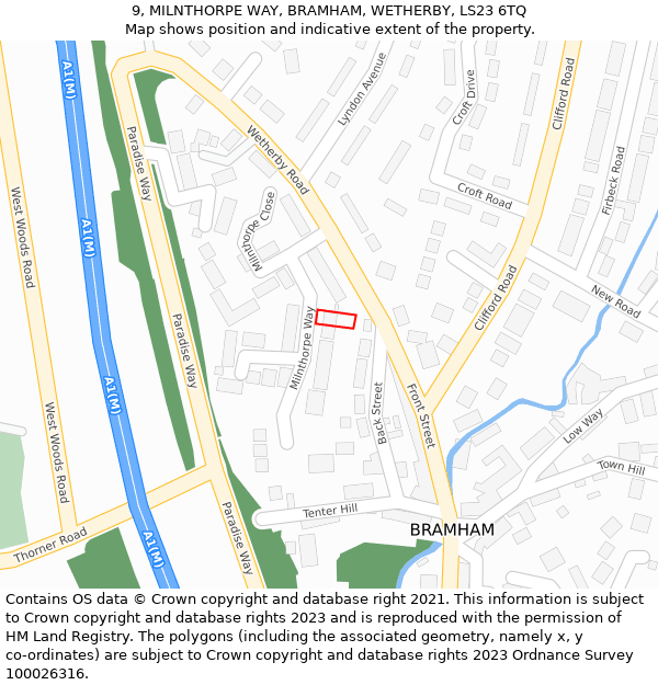 9, MILNTHORPE WAY, BRAMHAM, WETHERBY, LS23 6TQ: Location map and indicative extent of plot