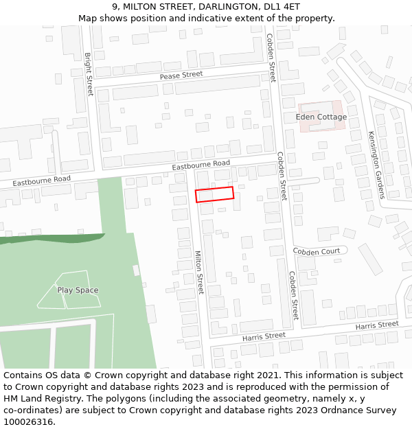 9, MILTON STREET, DARLINGTON, DL1 4ET: Location map and indicative extent of plot