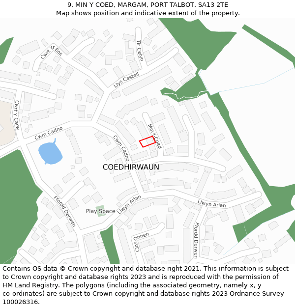 9, MIN Y COED, MARGAM, PORT TALBOT, SA13 2TE: Location map and indicative extent of plot