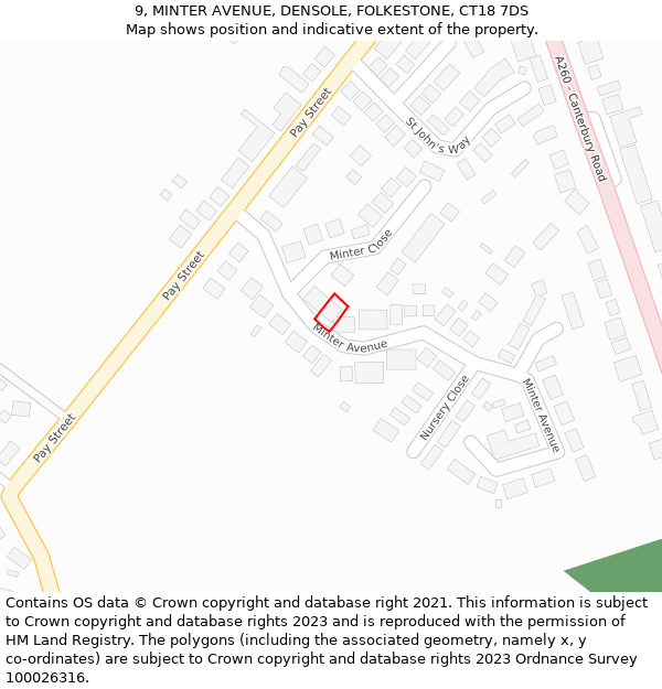 9, MINTER AVENUE, DENSOLE, FOLKESTONE, CT18 7DS: Location map and indicative extent of plot