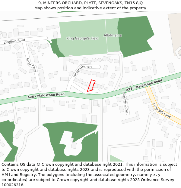 9, MINTERS ORCHARD, PLATT, SEVENOAKS, TN15 8JQ: Location map and indicative extent of plot