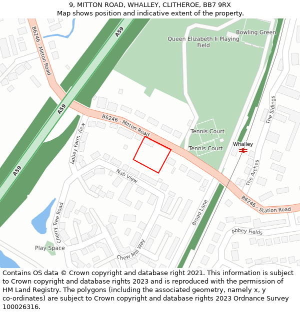 9, MITTON ROAD, WHALLEY, CLITHEROE, BB7 9RX: Location map and indicative extent of plot