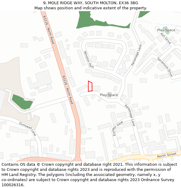 9, MOLE RIDGE WAY, SOUTH MOLTON, EX36 3BG: Location map and indicative extent of plot
