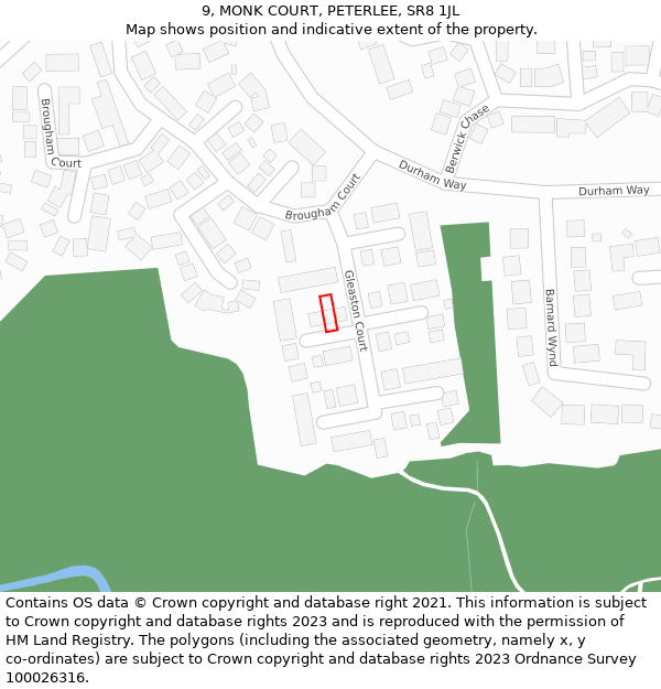 9, MONK COURT, PETERLEE, SR8 1JL: Location map and indicative extent of plot