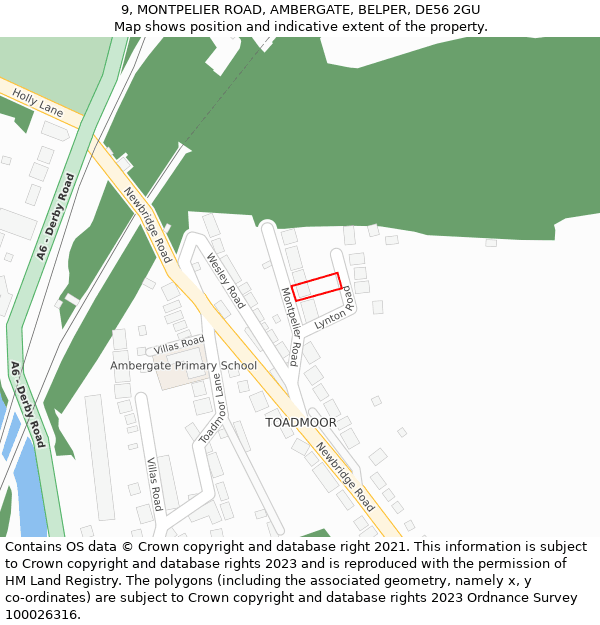 9, MONTPELIER ROAD, AMBERGATE, BELPER, DE56 2GU: Location map and indicative extent of plot