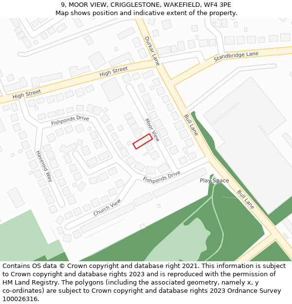 9, MOOR VIEW, CRIGGLESTONE, WAKEFIELD, WF4 3PE: Location map and indicative extent of plot