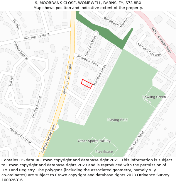 9, MOORBANK CLOSE, WOMBWELL, BARNSLEY, S73 8RX: Location map and indicative extent of plot