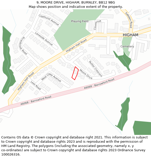 9, MOORE DRIVE, HIGHAM, BURNLEY, BB12 9BG: Location map and indicative extent of plot