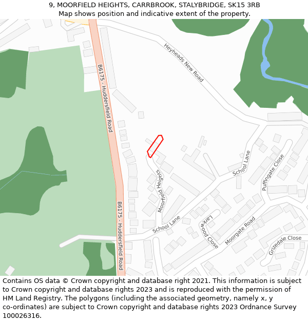 9, MOORFIELD HEIGHTS, CARRBROOK, STALYBRIDGE, SK15 3RB: Location map and indicative extent of plot