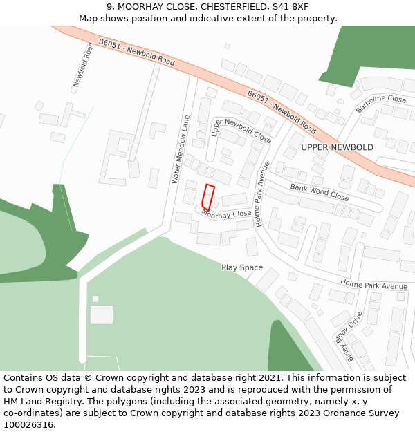 9, MOORHAY CLOSE, CHESTERFIELD, S41 8XF: Location map and indicative extent of plot