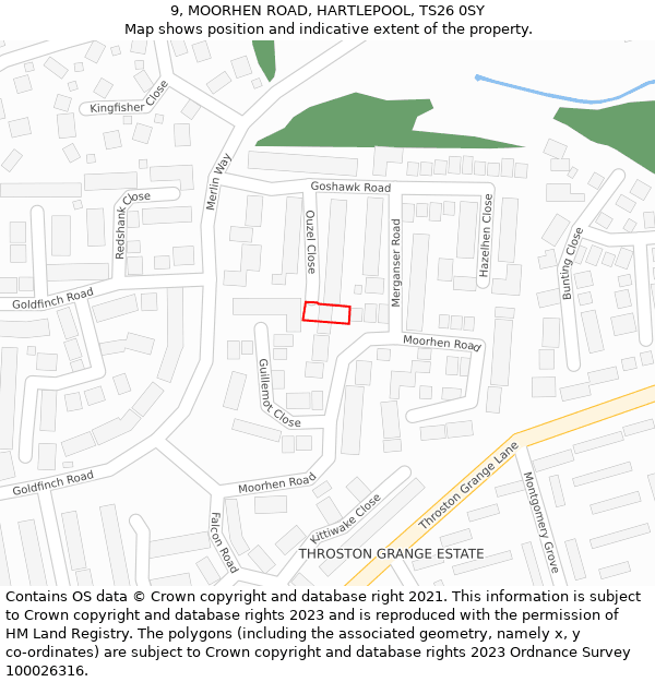 9, MOORHEN ROAD, HARTLEPOOL, TS26 0SY: Location map and indicative extent of plot