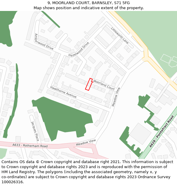 9, MOORLAND COURT, BARNSLEY, S71 5FG: Location map and indicative extent of plot