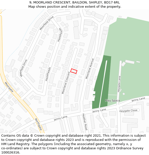 9, MOORLAND CRESCENT, BAILDON, SHIPLEY, BD17 6RL: Location map and indicative extent of plot