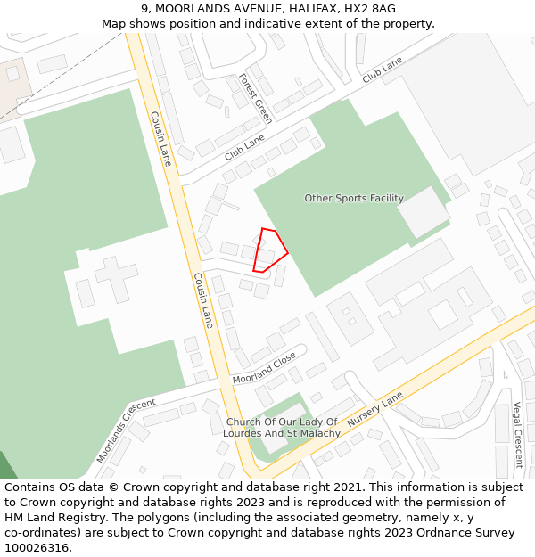 9, MOORLANDS AVENUE, HALIFAX, HX2 8AG: Location map and indicative extent of plot