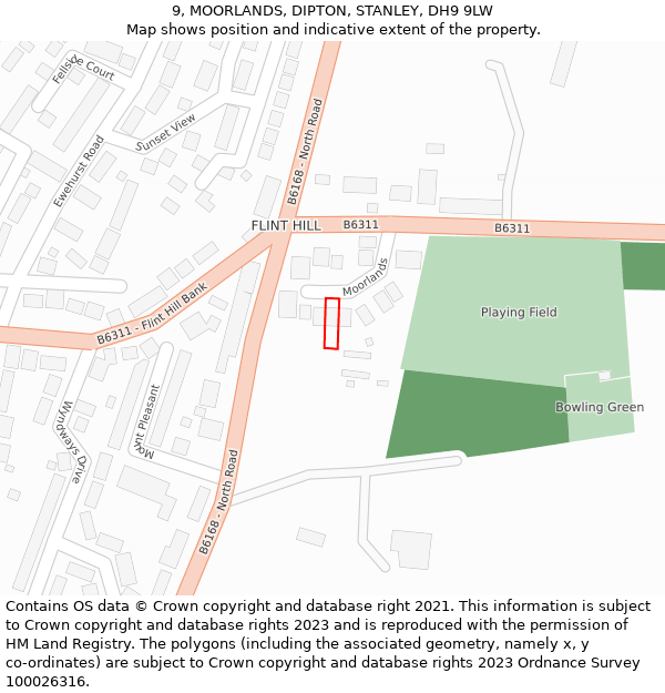 9, MOORLANDS, DIPTON, STANLEY, DH9 9LW: Location map and indicative extent of plot