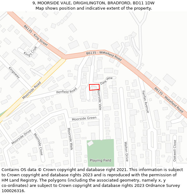 9, MOORSIDE VALE, DRIGHLINGTON, BRADFORD, BD11 1DW: Location map and indicative extent of plot