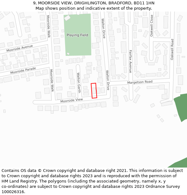 9, MOORSIDE VIEW, DRIGHLINGTON, BRADFORD, BD11 1HN: Location map and indicative extent of plot