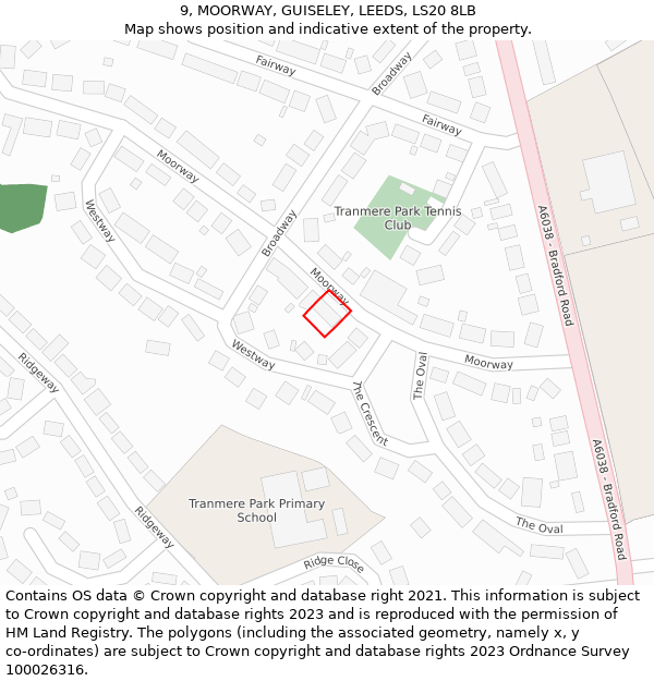 9, MOORWAY, GUISELEY, LEEDS, LS20 8LB: Location map and indicative extent of plot