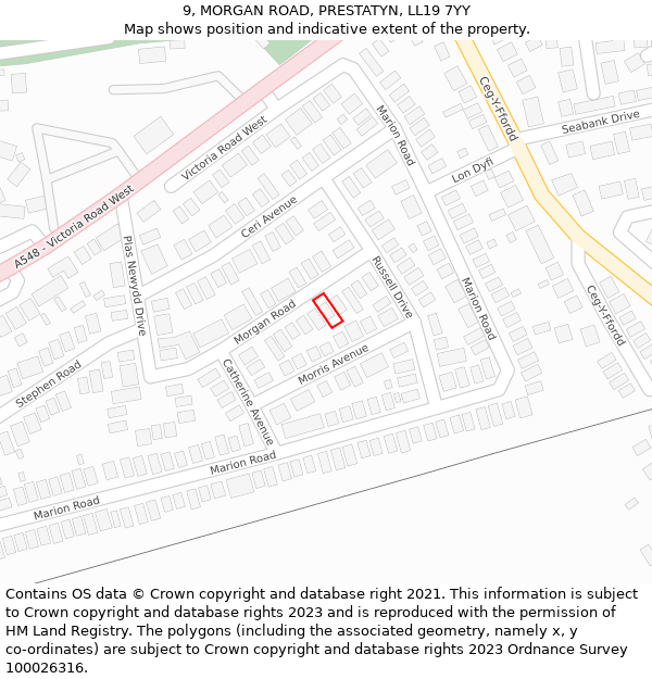 9, MORGAN ROAD, PRESTATYN, LL19 7YY: Location map and indicative extent of plot