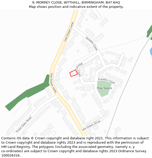 9, MORREY CLOSE, WYTHALL, BIRMINGHAM, B47 6AQ: Location map and indicative extent of plot