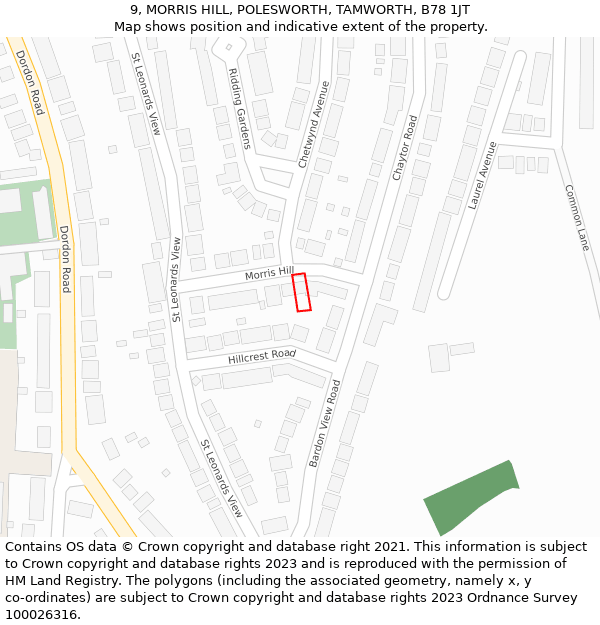 9, MORRIS HILL, POLESWORTH, TAMWORTH, B78 1JT: Location map and indicative extent of plot