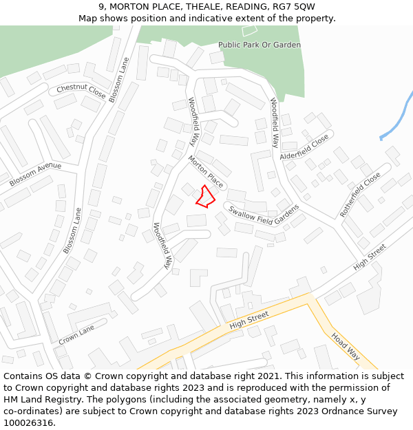 9, MORTON PLACE, THEALE, READING, RG7 5QW: Location map and indicative extent of plot