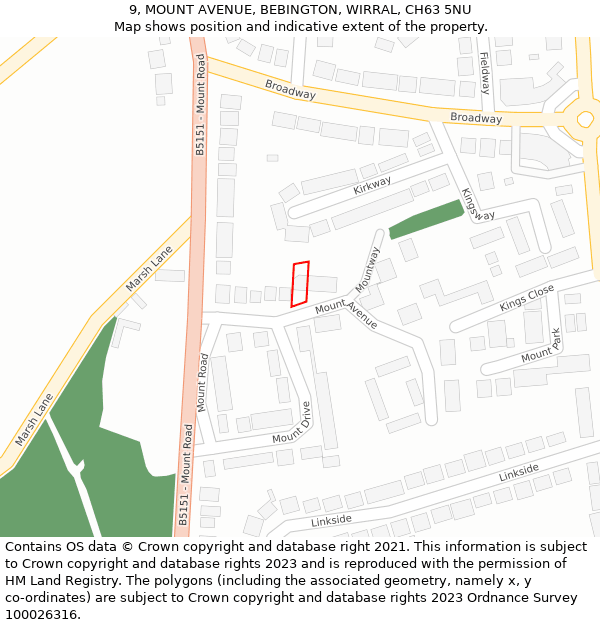 9, MOUNT AVENUE, BEBINGTON, WIRRAL, CH63 5NU: Location map and indicative extent of plot