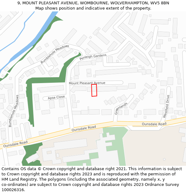 9, MOUNT PLEASANT AVENUE, WOMBOURNE, WOLVERHAMPTON, WV5 8BN: Location map and indicative extent of plot